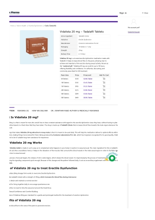 Buy Vidalista 20 mg: Tadalafil ED Tablets Online | One Noble Pharma