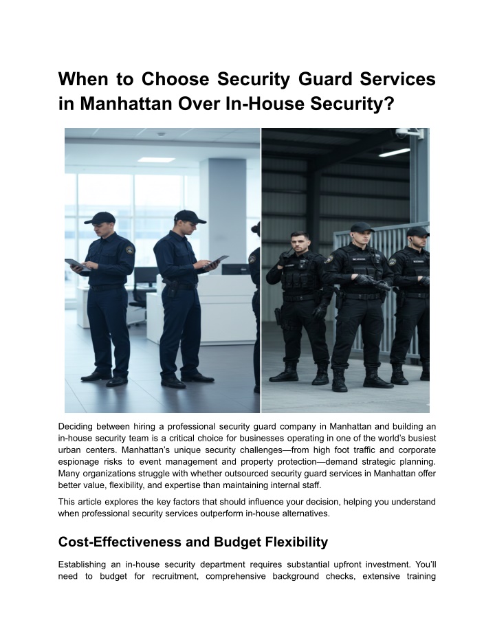 PPT - When to Choose Security Guard Services in Manhattan Over In-House ...