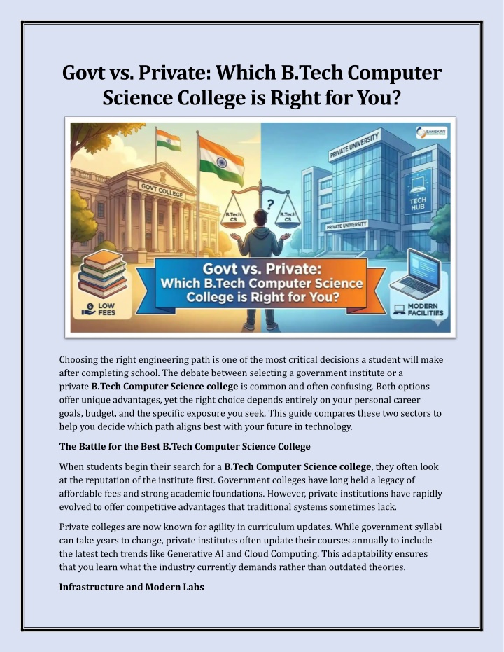 PPT - Govt vs. Private: Which B.Tech Computer Science College is Right ...