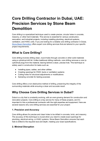 Core Drilling Contractor Dubai UAE