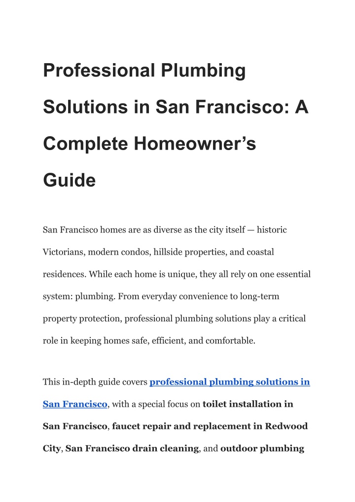 PPT - Professional Plumbing Solutions in San Francisco: A Complete ...