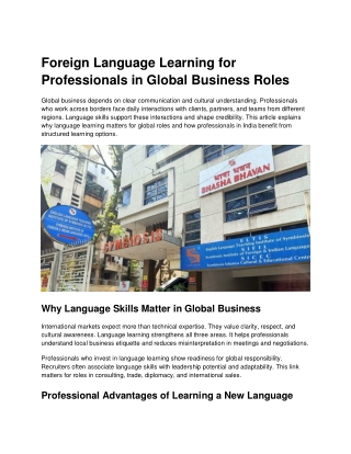 Foreign Language Learning for Professionals in Global Business Roles