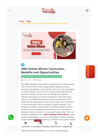 Sikkim Manipal Online Mcom: Complete Overview, Benefits and Career Opportunities