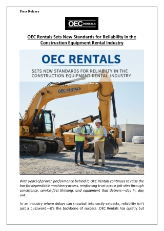 OEC Rentals Sets New Standards for Reliability in the Construction Equipment Rental Industry