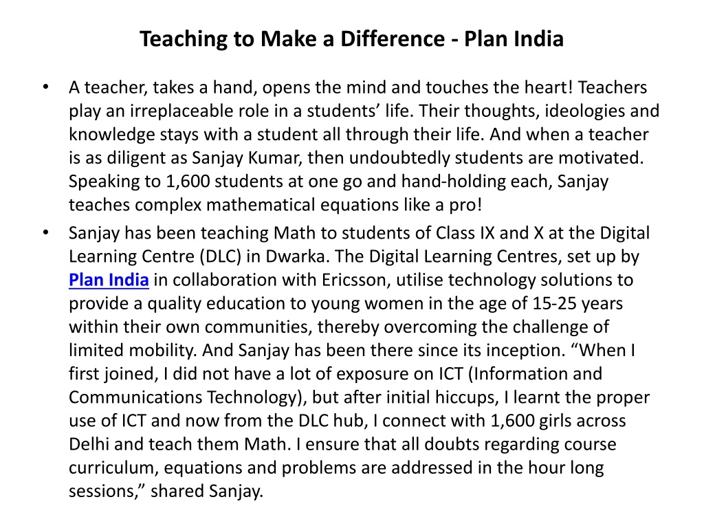 PPT Teaching to Make a Difference Plan India PowerPoint