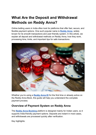 What Are the Deposit and Withdrawal Methods on Reddy Anna