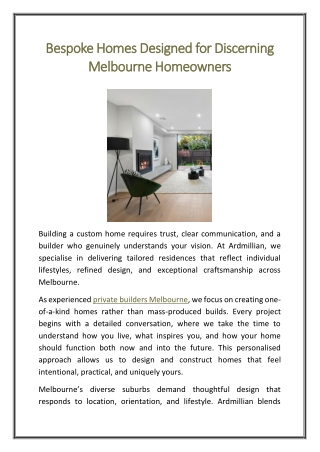 Bespoke Homes Designed for Discerning Melbourne Homeowners