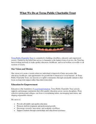 Our Initiatives at Terna Public Charitable Trust: Education, Research & Care
