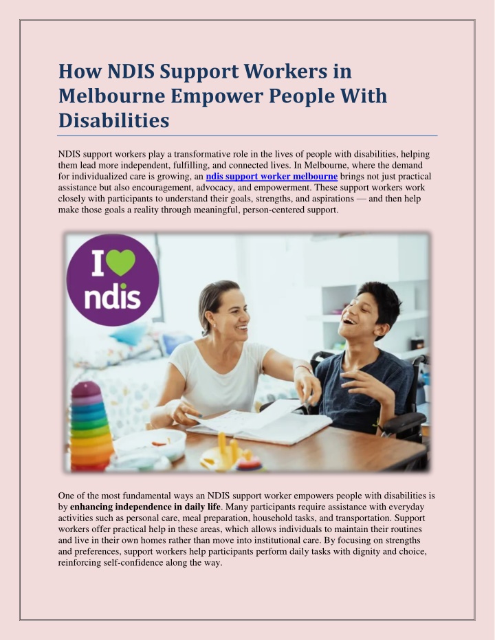 PPT - How NDIS Support Workers in Melbourne Empower People With ...