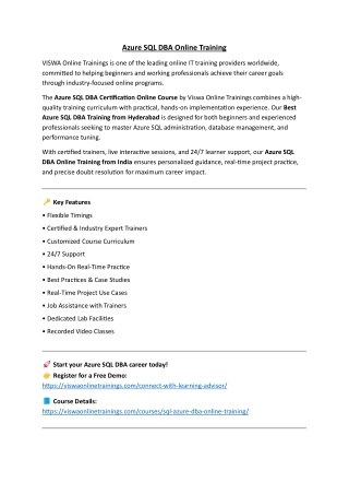 SQL Azure DBA Online Training Real-time support from India