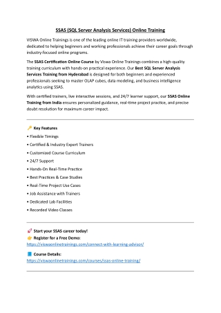 SSAS Online Training & Real Time Support From India, Hyderabad