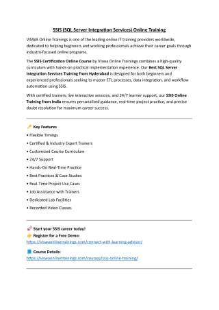 SSIS Professional Certification & Training From India