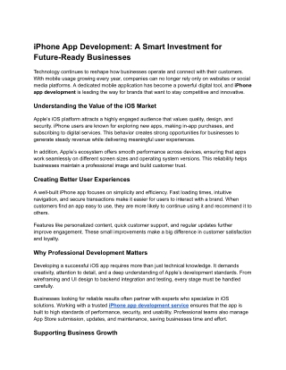 iPhone App Development A Smart Investment for Future-Ready Businesses