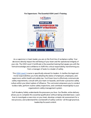 For Supervisors: The Essential IOSH Level 3 Training
