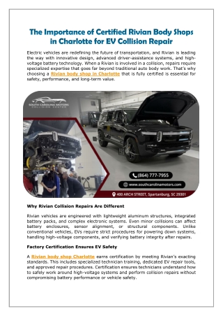 The Importance of Certified Rivian Body Shops in Charlotte for EV Collision Repair