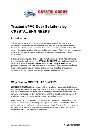 Quality uPVC Door Manufacturing Solutions by CRYSTAL ENGINEERS