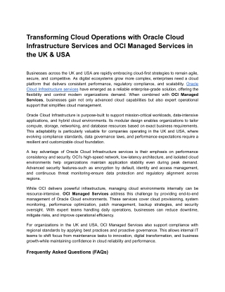 Transforming Cloud Operations with Oracle Cloud Infrastructure Services and OCI Managed Services in the UK & USA