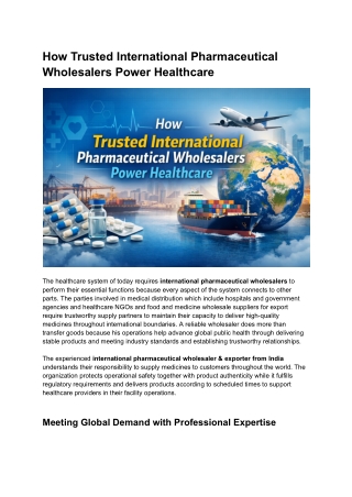 How Trusted International Pharmaceutical Wholesalers Power Healthcare