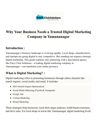 Why Your Business Needs a Trusted Digital Marketing Company in Yamunanagar