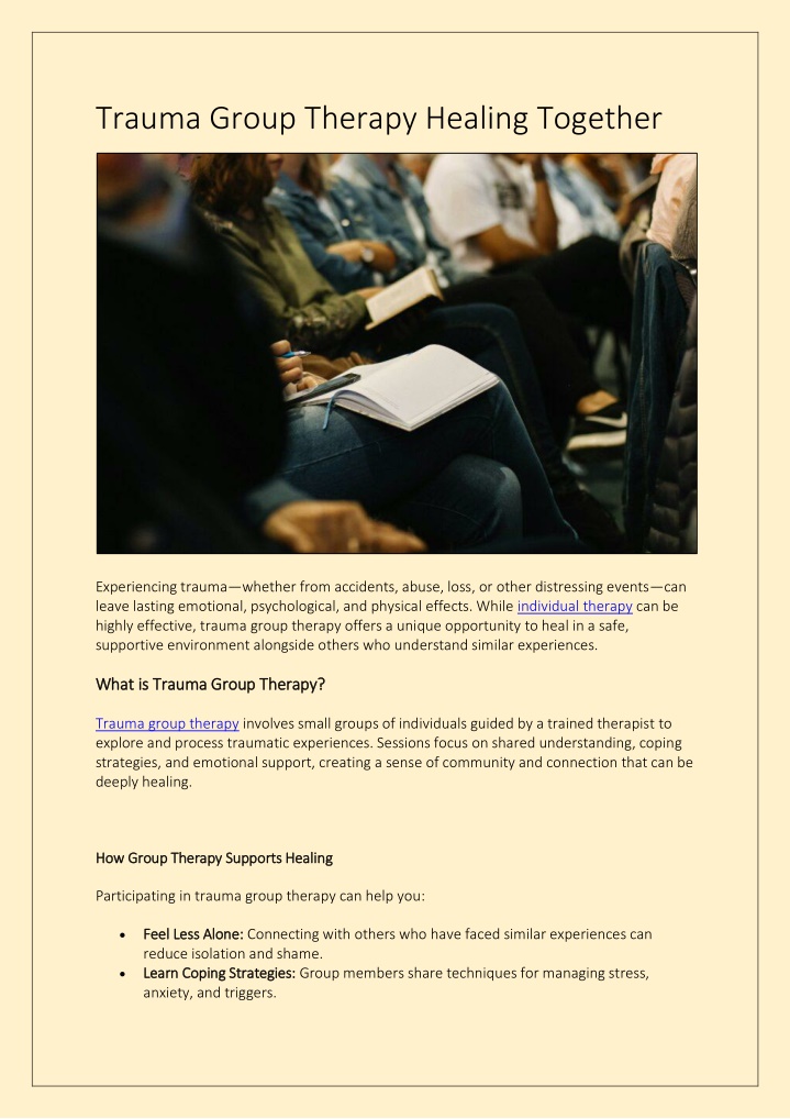 PPT - Trauma Group Therapy Healing Together PowerPoint Presentation ...