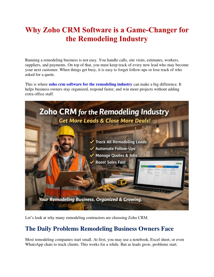 PPT - Why Zoho CRM Software is a Game-Changer for the Remodeling ...