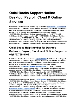 QuickBooks Support Hotline: Desktop, Payroll, Cloud & Online Assistance