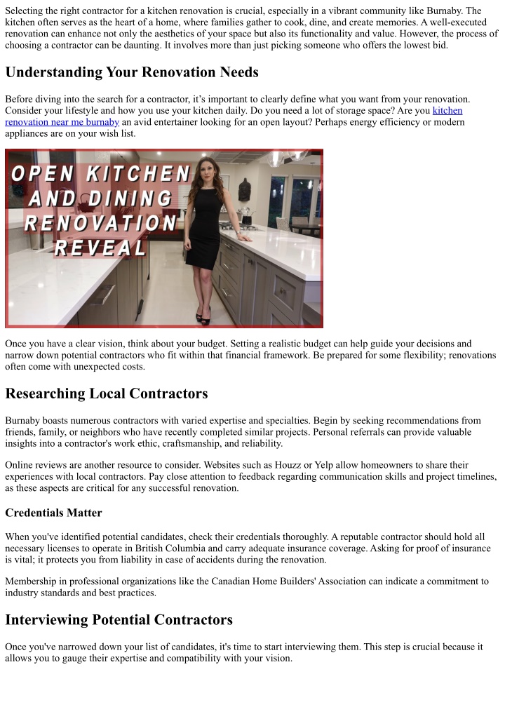 PPT - Choosing the Right Contractor for Your Burnaby Kitchen Renovation ...