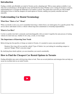 How to Find the Cheapest Car Rental Options in Toronto