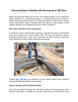 Ensuring Safety & Stability with Shivangi 8mm TMT Bars