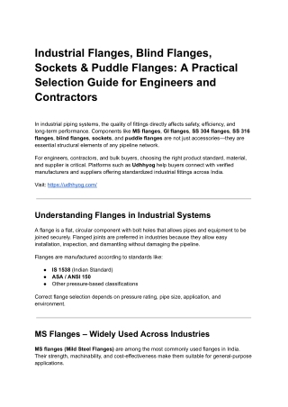 Industrial Flanges, Blind Flanges, Sockets & Puddle Flanges_ A Practical Selection Guide for Engineers and Contractors