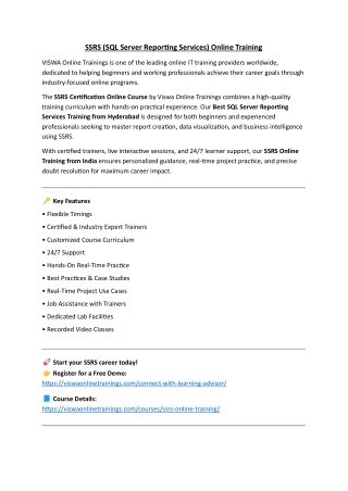 SSRS Online Training Real-time support from Hyderabad