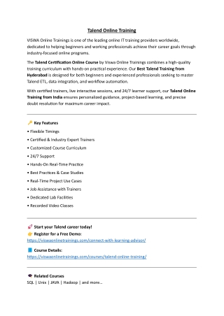 Talend Online Training & Real Time Support From India, Hyderabad