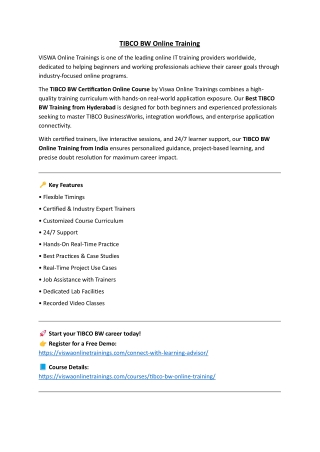 TIBCO BW Professional Certification & Training From India