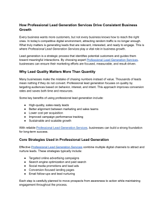 How Professional Lead Generation Services Drive Consistent Business Growth
