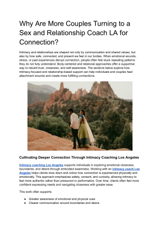 Why Are More Couples Turning to a Sex and Relationship Coach LA for Connection_