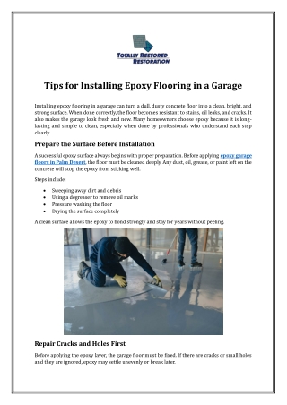 Tips for Installing Epoxy Flooring in a Garage