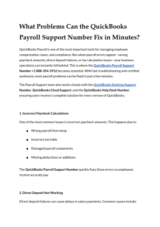 What Problems Can the QuickBooks Payroll Support Number Fix in Minutes_