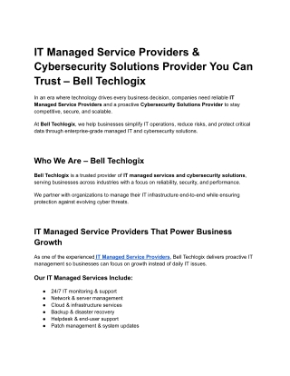 IT Managed Service Providers & Cybersecurity Solutions Provider You Can Trust – Bell Techlogix