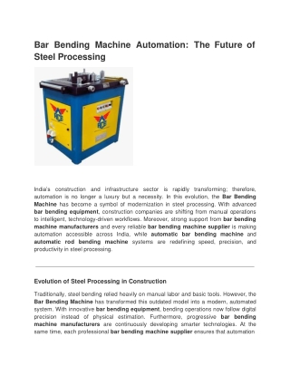 Bar Bending Machine Automation_ The Future of Steel Processing