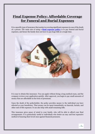 Final Expense Policy- Affordable Coverage for Funeral and Burial Expenses