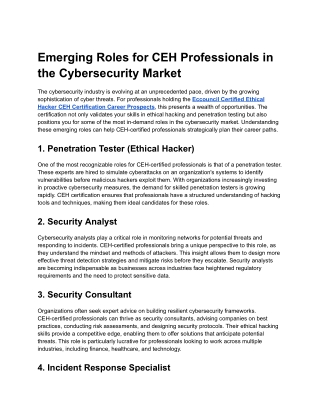Emerging Roles for CEH Professionals in the Cybersecurity Market