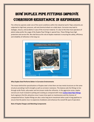 How Duplex Pipe Fittings Improve Corrosion Resistance in Refineries