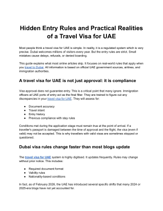 Hidden Entry Rules and Practical Realities of a Travel Visa for UAE
