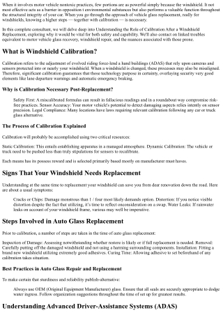 Understanding the Role of Calibration After a Windshield Replacement