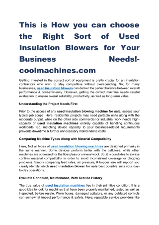 This is How you can choose the Right Sort of Used Insulation Blowers for Your Business Needs!- coolmachines.com
