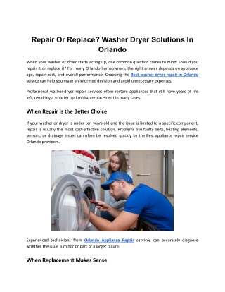 Repair Or Replace? Washer Dryer Solutions In Orlando