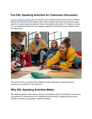 Fun ESL Speaking Activities for Classroom Discussion