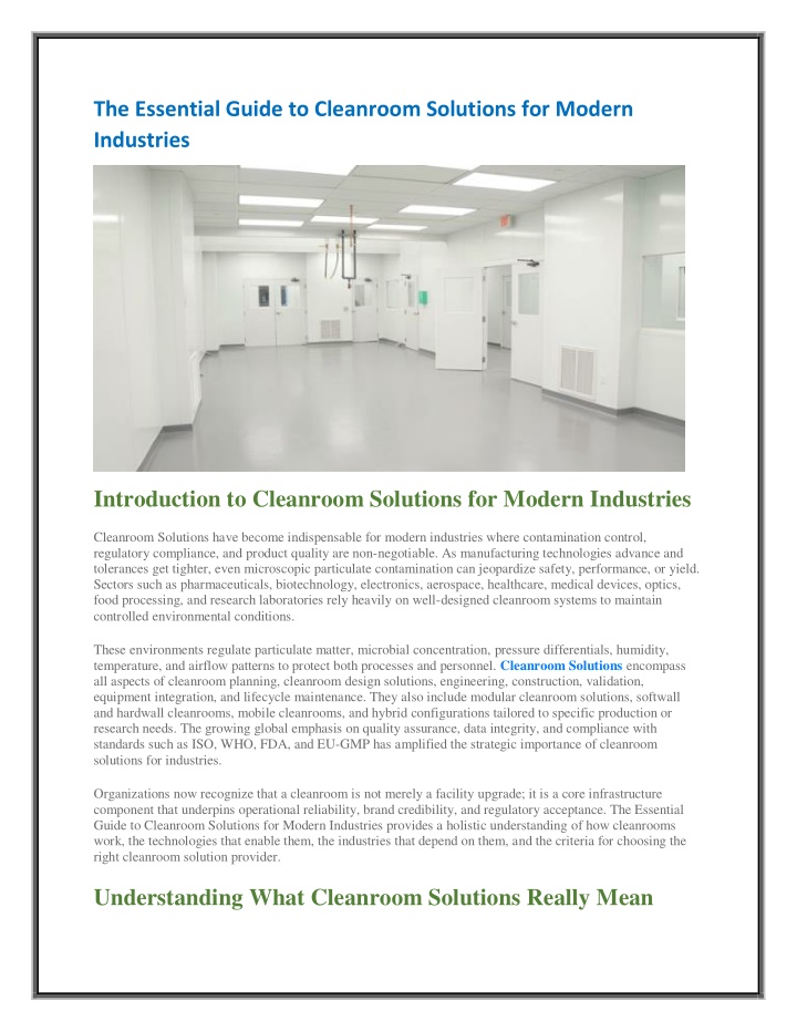 PPT - The Essential Guide to Cleanroom Solutions for Modern Industries ...
