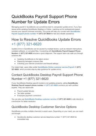 QuickBooks Payroll Support Phone Number for Update Errors