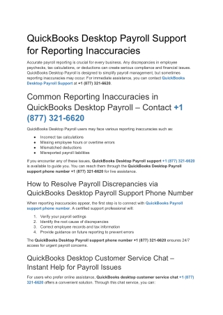 QuickBooks Desktop Payroll Support for Reporting Inaccuracies